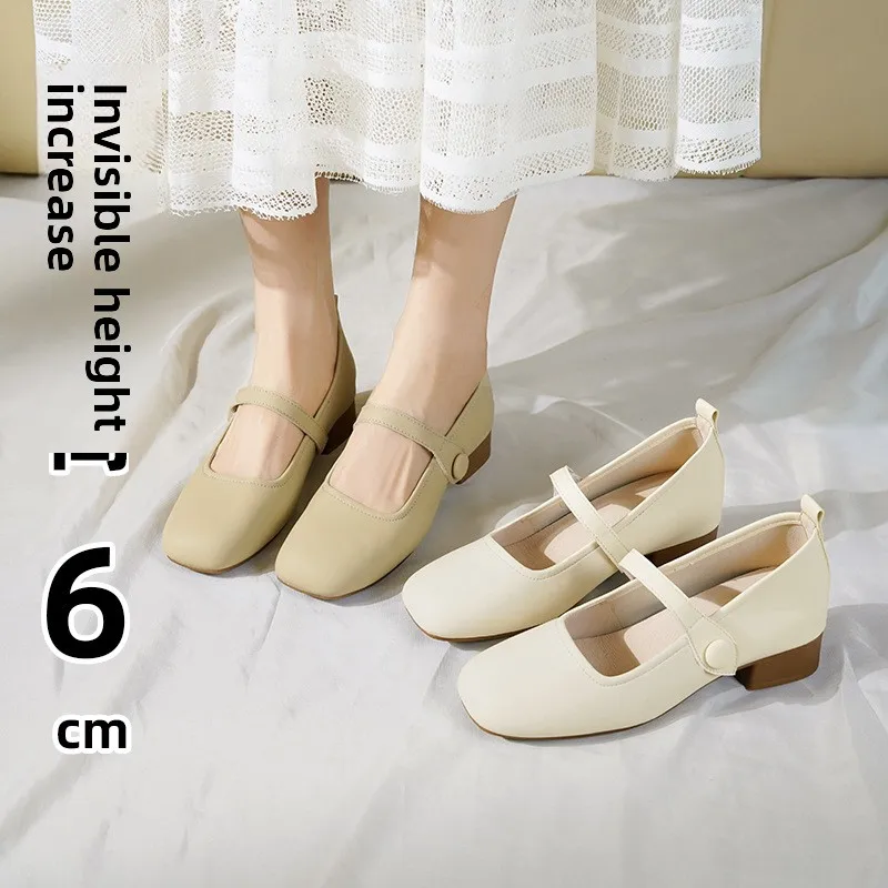 Natural Curl French Mary Jane Shoes Soft Leather Comfortable Low Heel Office Women Casual Loafers New