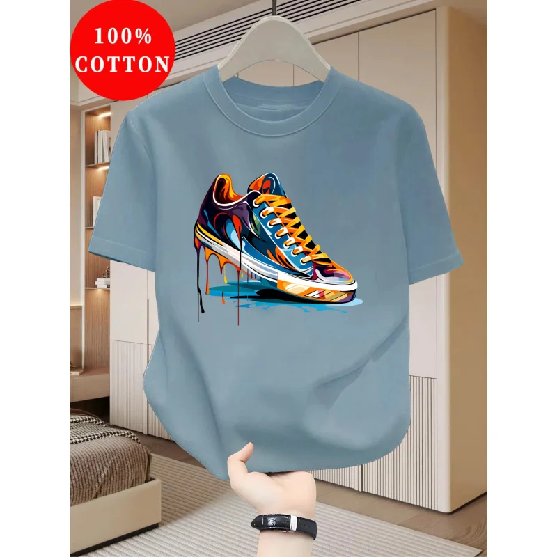100%Cotton men's clothingTSummer trendy fashion shirts Unique trendy sneakers with graffiti print
