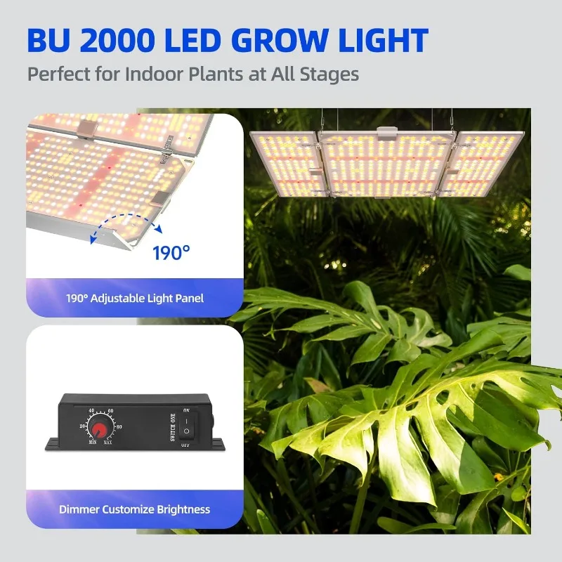 Barrina 4x4 Grow Lights for Indoor Plants Full Spectrum, BU2000 Dimmable, Adjustable LED Grow Light Panel, for Indoor Growing