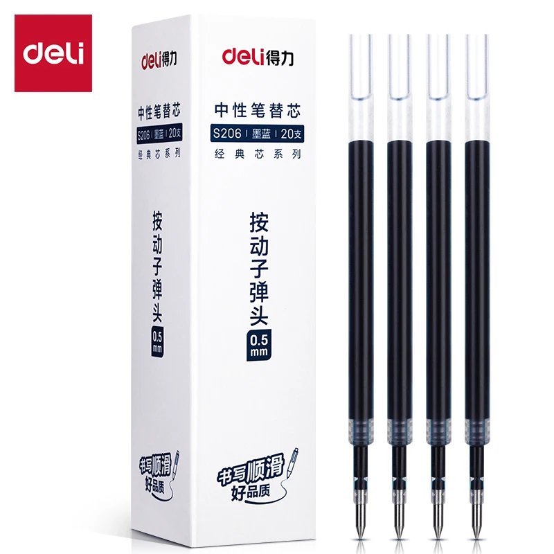 20PCS/Box Retractable Gel Pen Refills 0.5mm Black Blue Red Color Ink Replacements Gel Ink Pen Single Bag Packing Stationery
