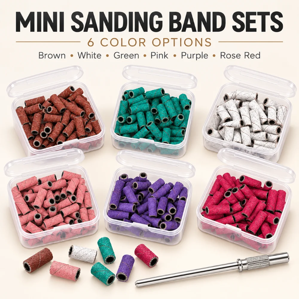 3mm Nail Sanding Bands 50PCS Set with Mandrel Box 120 180 240 Grit Sanding Sleeves Manicure Tool For Gel Polish Removal