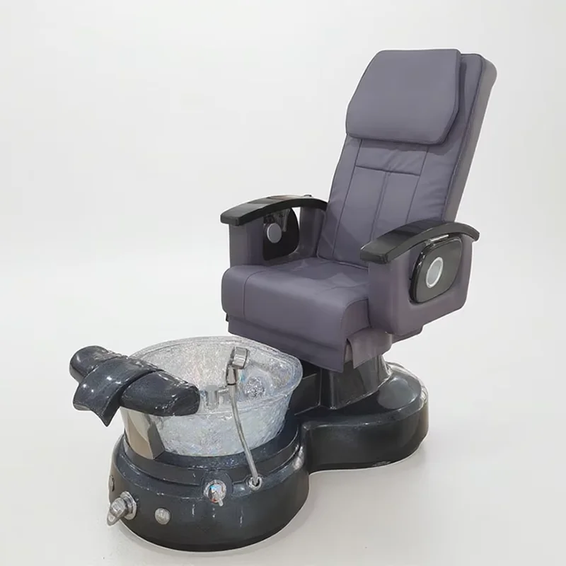 

Элитное оборудование для маникюрных салонов: роскошное современное электрическое кресло для педикюра с массажем, обтянутое фиолетовой кожей.