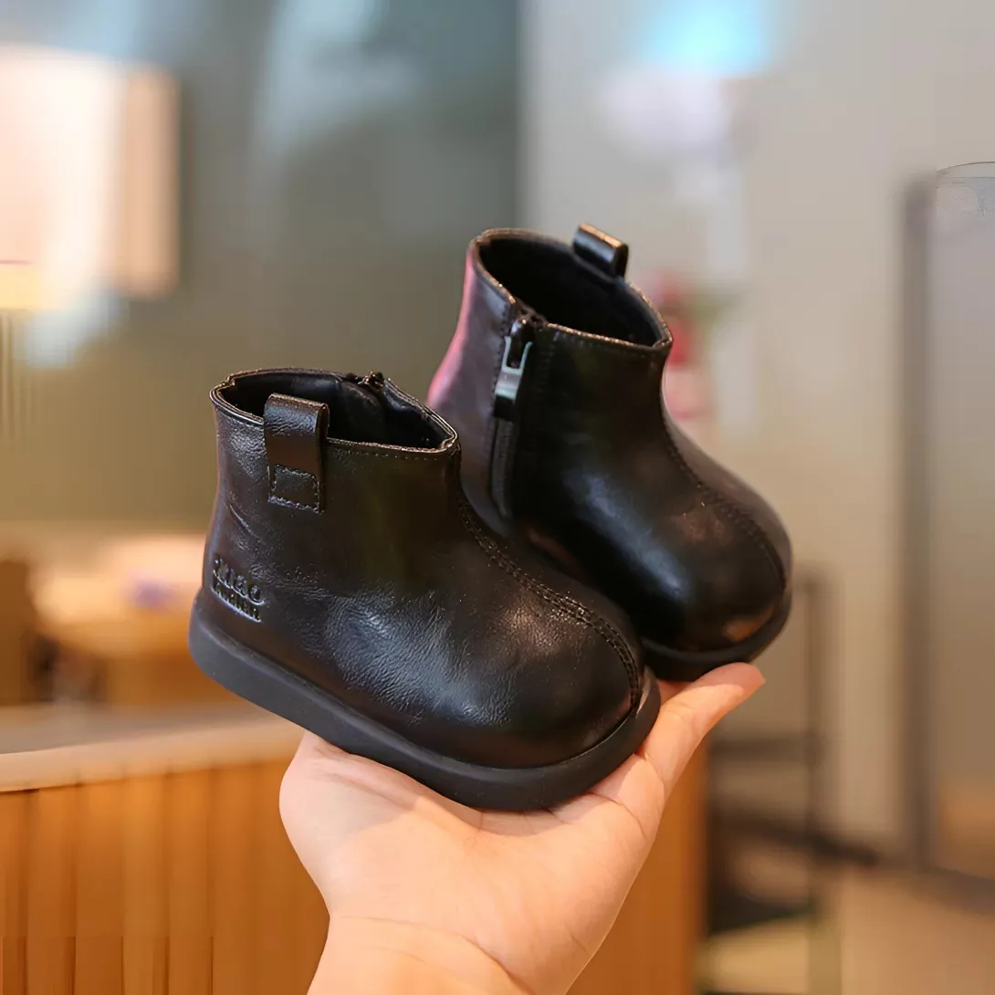 2026 New Trend Side Zipper chimney boots for toddler girl Cozy Velvet Newborn Baby Boy Short Boots Winter Birthday Party Shoes