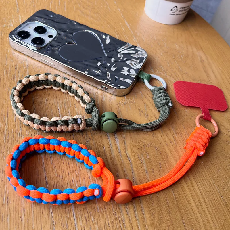Charme de telefone com pulseira trançada ajustável de pulso curto para esportes ao ar livre, resistente para homens e mulheres
