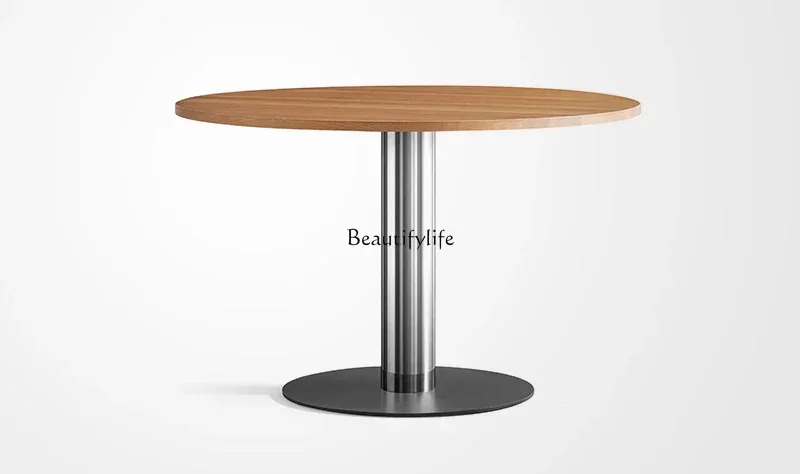 

Nordic modern simple log style white oak solid wood stainless steel household dining table