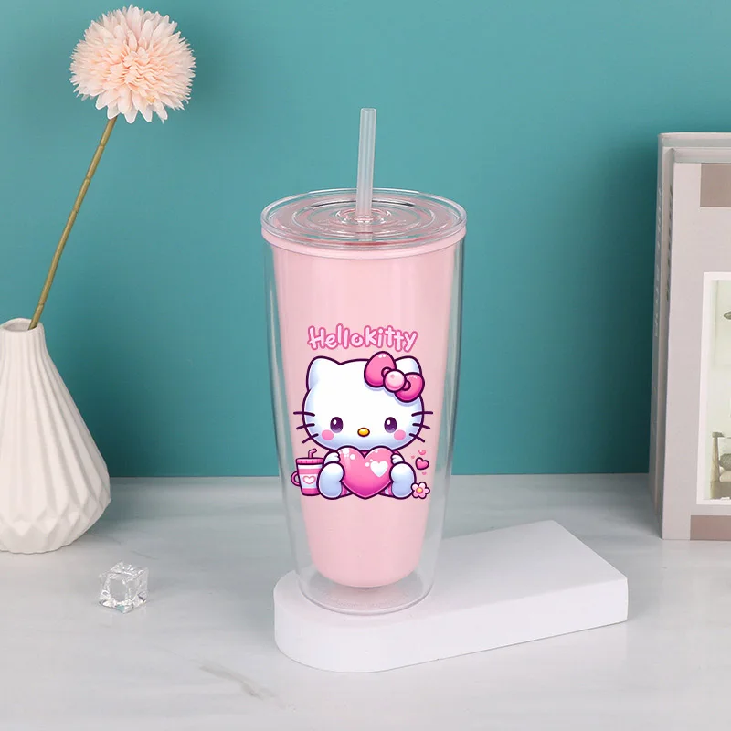 

Hello Kitty Sanrio Drinking Bottle with Straw Portable Travel Water Bottles Sports Fitness Cup Cute Pink Cups Women Girls Bottle