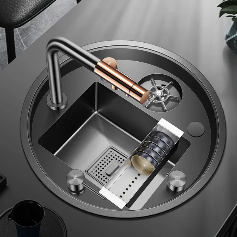 Round bar single-slot stainless steel sink