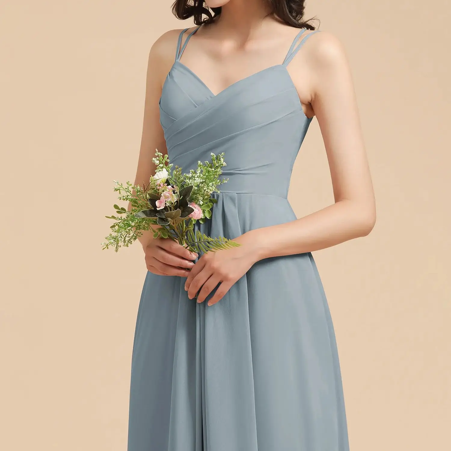 ENOCH Spaghetti Strap Chiffon Bridesmaid Dresses Beach V-Neck Ruched Crossed Straps Floor Length A-Line Wedding Party Gowns New