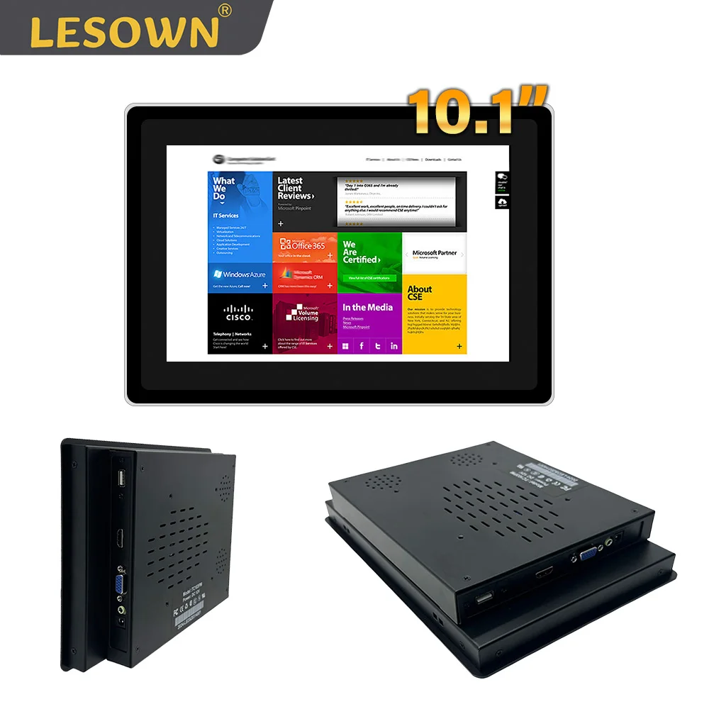 

LESOWN 10,1-дюймовый промышленный встроенный монитор для ПК 1280x800 Промышленный IPS-монитор для монтажа на панели с VGA/HDMI/USB (сенсорный) для ПК-телевизора