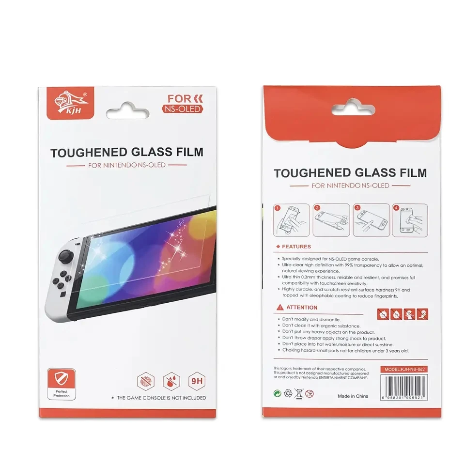 Anti-Fingerprint Shockproof Protetor de Tela para Nintendo Switch, OLED Vidro Temperado, Dureza Vidro, KJH-NS-062