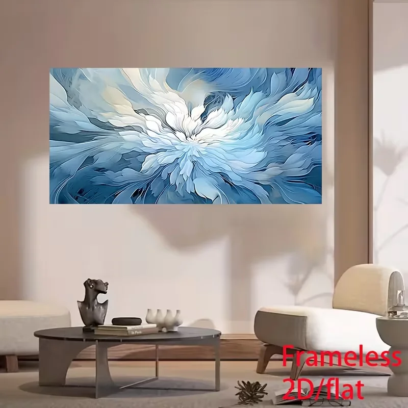 (1PC Unframe)2D Flat Abstract Blue Floral Canvas Art Print, 23.62x47.24 Inches, Frameless Modern Nordic Minimalist Wall Decor, H