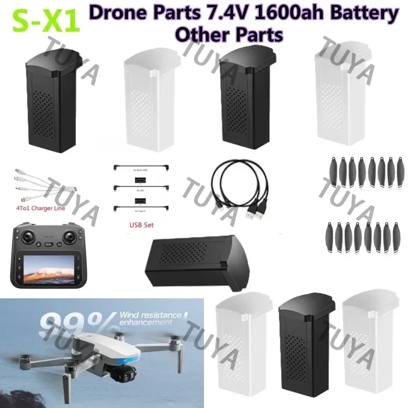 

Аккумулятор для дрона S-X1 MAX GPS, 7.4V 1600mAh, высокая емкость, запасная часть для дронов S X1 MAX