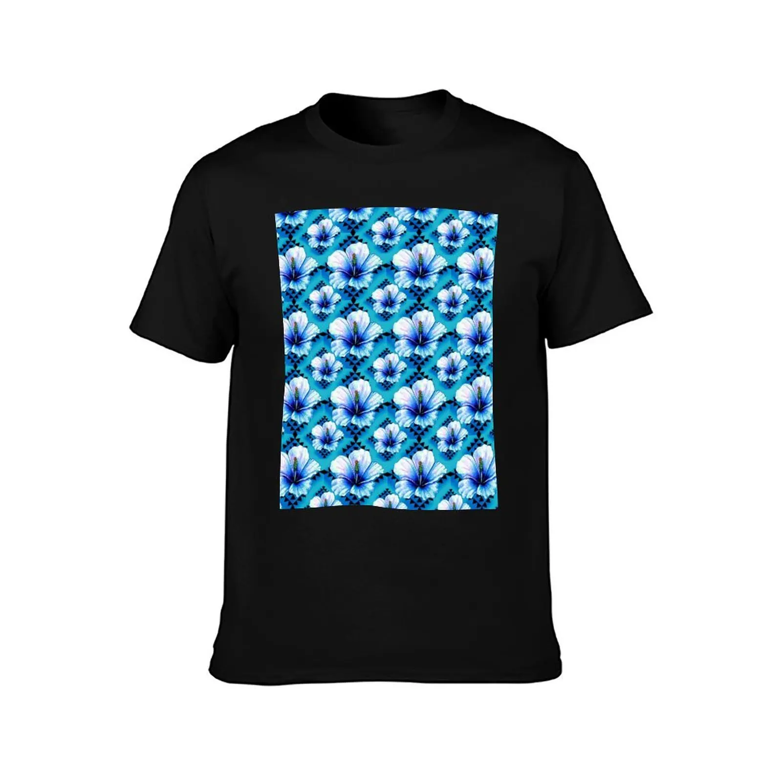 Turquoise / Blue Hibiscus Native Floral Print T-Shirt Work Wear Lightweight Tee T-Shirt