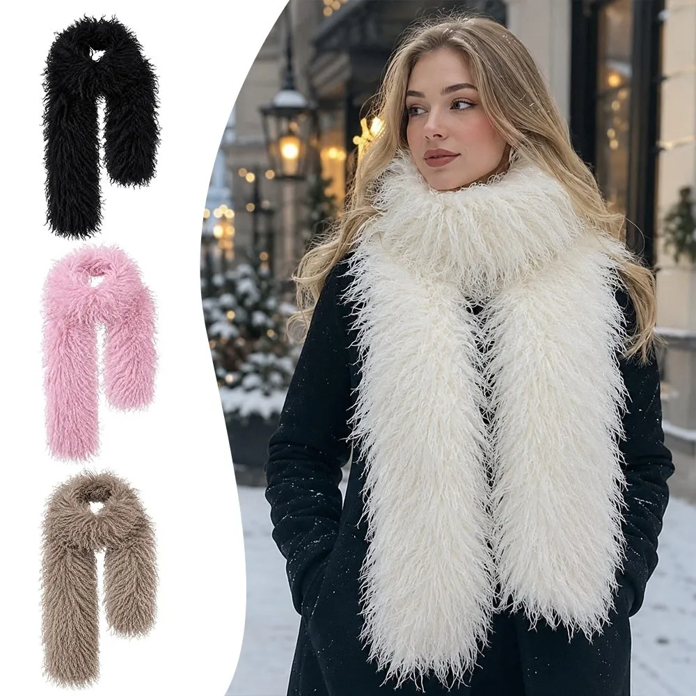 New Imitation Cashmere Faux Fur Scarf Thickened Soft Scarf Double-Sided Long Scarf Women Girl