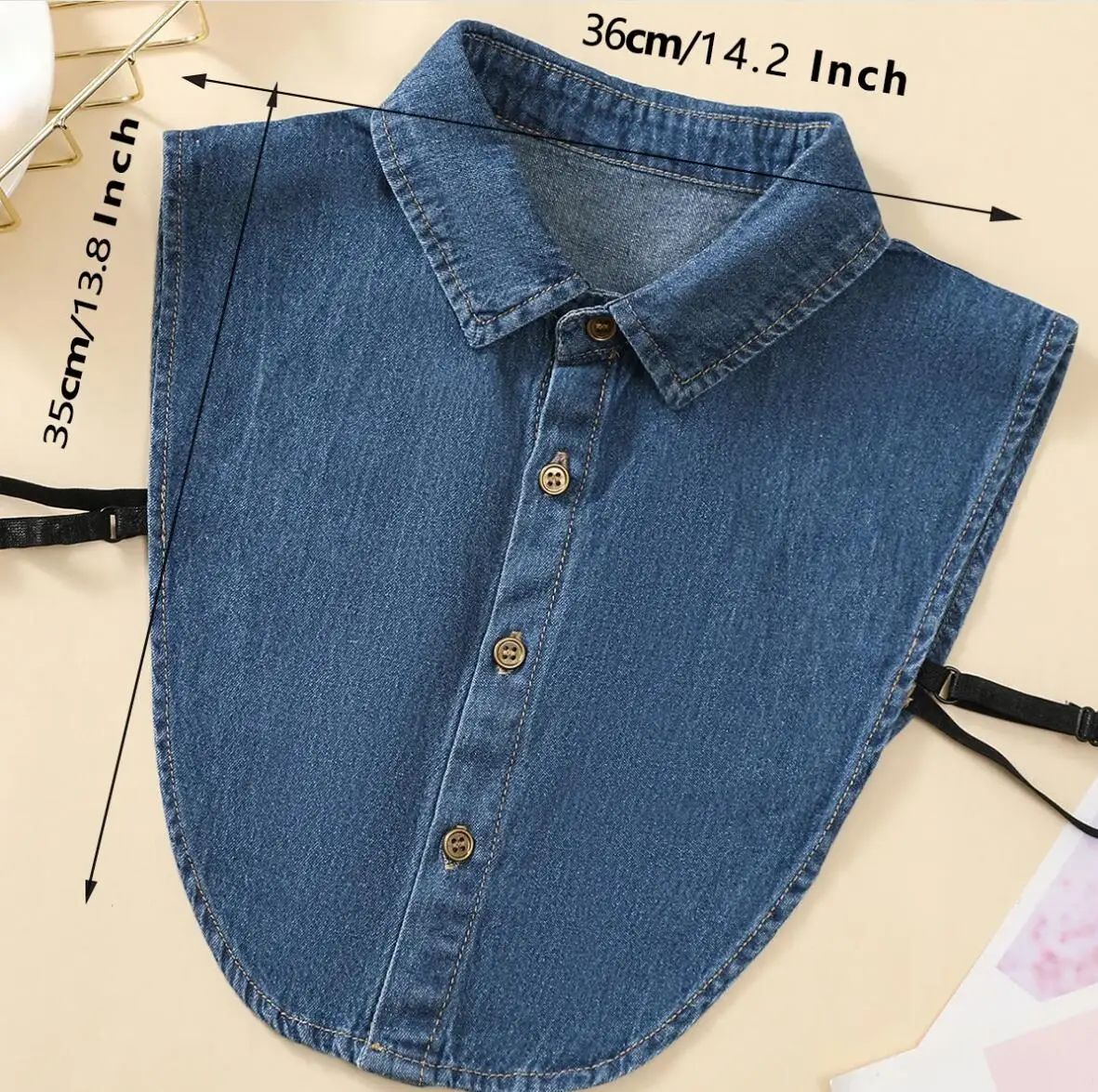 Women's Blue Washed Denim Pointed Collar Fake Collar, Professional Casual Versatile Decoration Half Shirt Style Collar
