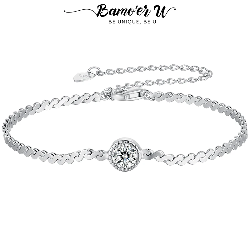 Bamoer U 0.5CT Bezel Moissanite Bracelet Adjusable S Twisted Wrist Chain GRA Sparkling Diamond for Women Original Jewelry Gift