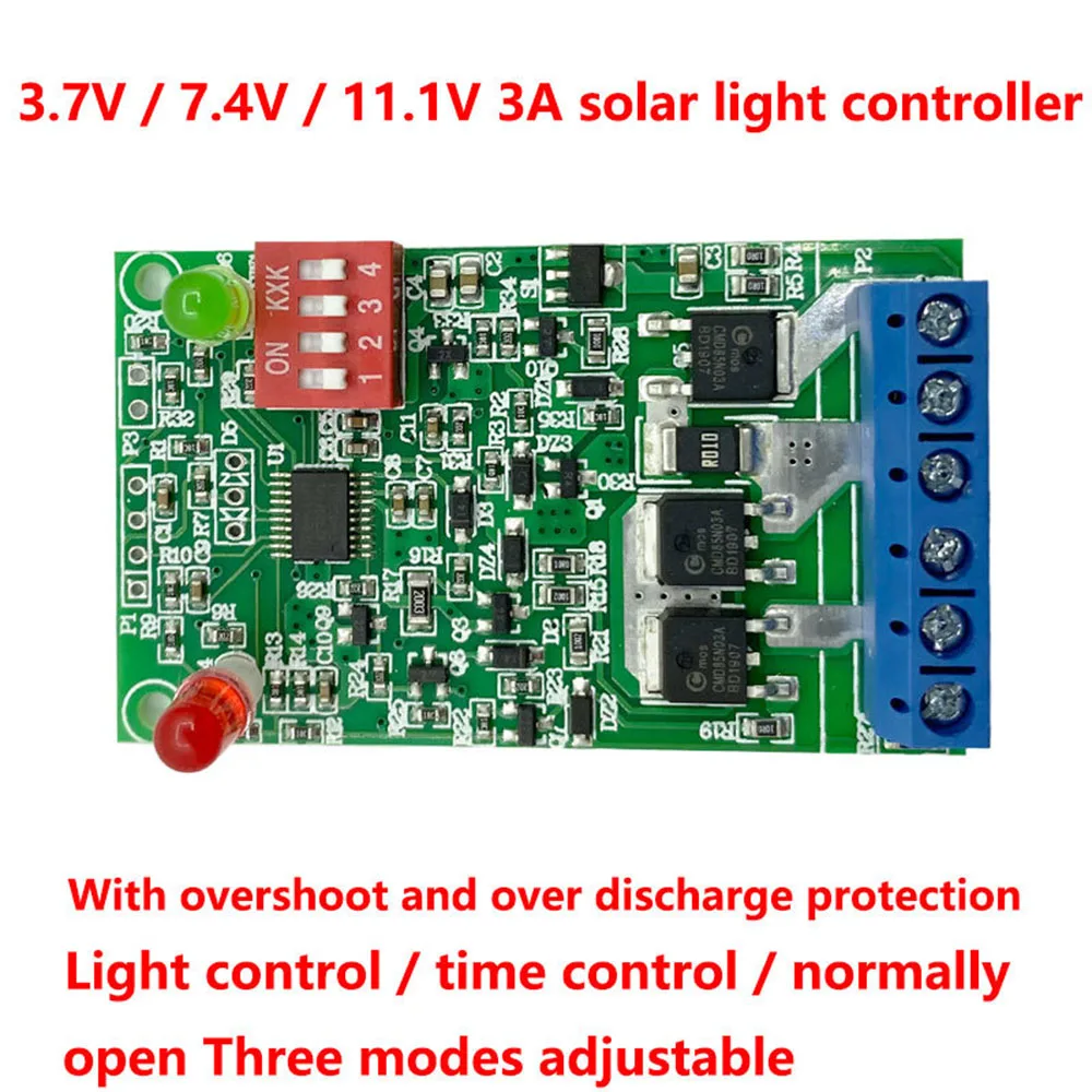 luces 3.7 controlador de carga Placa de circuito de luz Solar para césped, controlador de luz Solar con batería de litio de 3,7 V, 7,4 V y 11,1 V, 3A