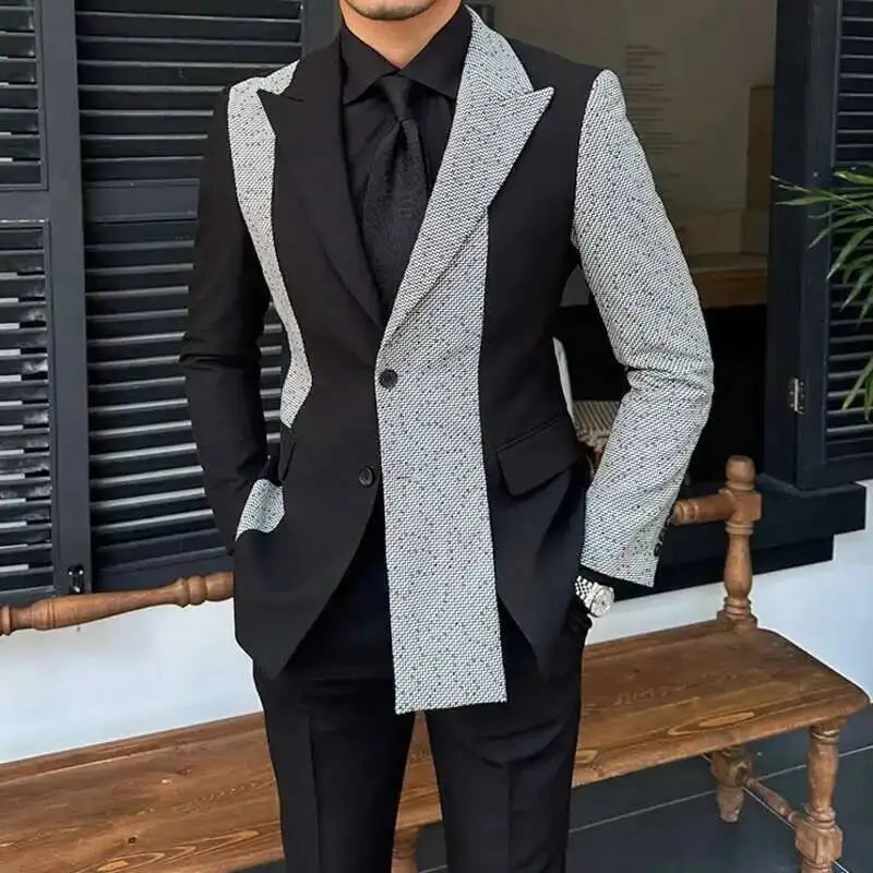 

Wedding Suits For Men Splicing Contrasting Color Business Formal Casual Dress Suit 2 Pieces Office Work Party Prom Costume Homme