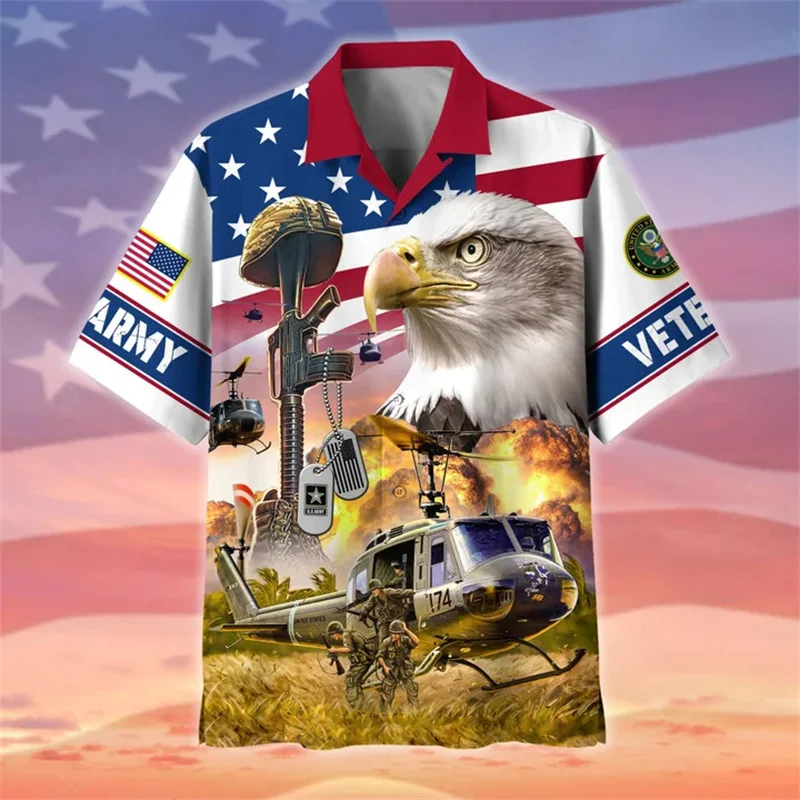 New Summer 3D Print UNITED STATES Soldiers Veterans Armys Shirts For Men Cool Fashion Short Shirts Hawaiian Kids Vintage Clothes