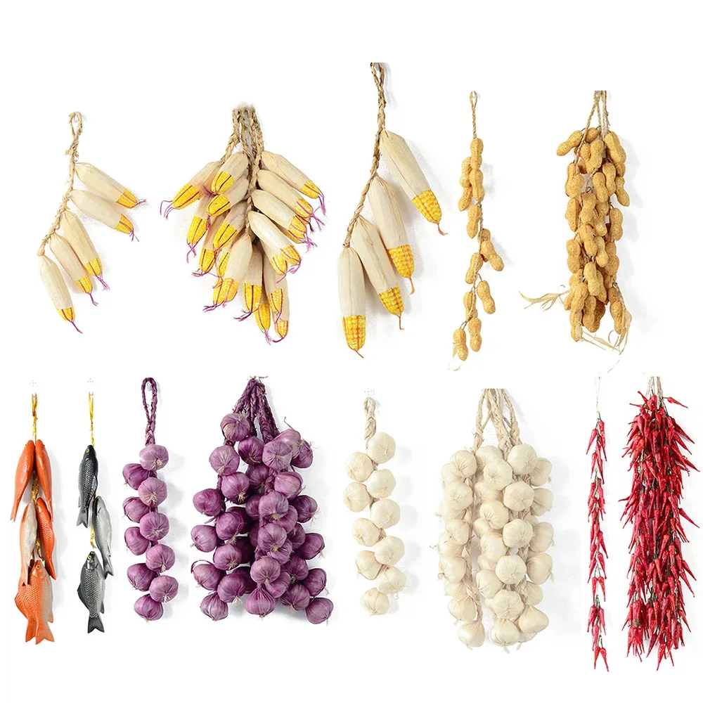 Simulation Artificial Foam Food Vegetable Garlic Onion Corn Fishes Hanging String Home Kitchen Party Decor Photography Props