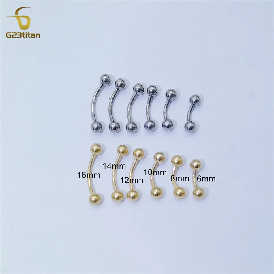 G23titan 6-16mm 1.6mm 14G Curved Barbell Minimalist Belly Button Ring Titanium Navel Ear Lip Piercing Ring Earring Body Jewelry