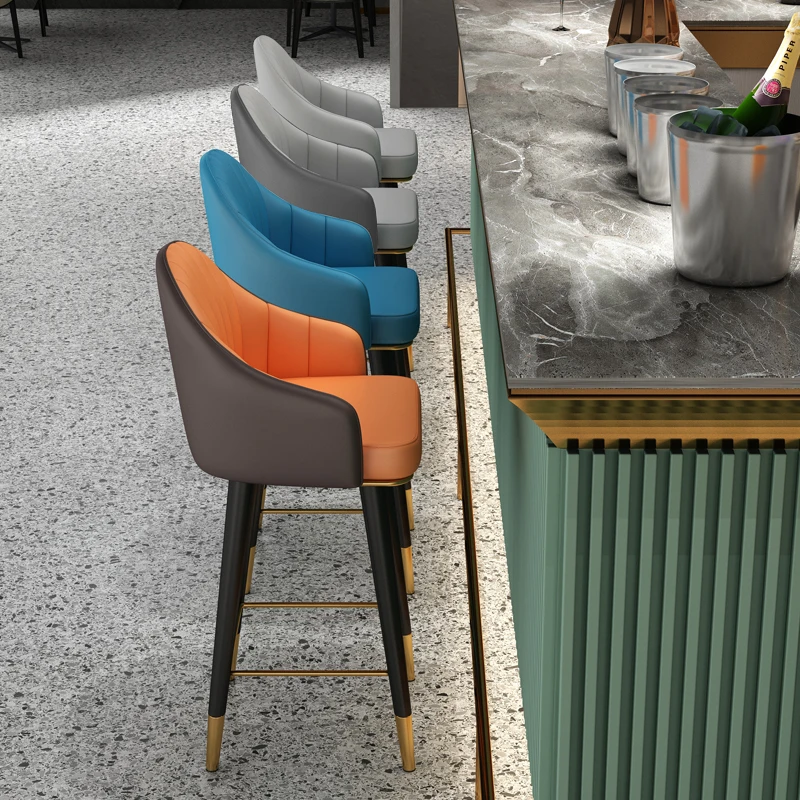 Light Luxury Bar Stools Swivel Counter Height Chairs with Backrest Modern Simple Reception Stools Retro Pub Seating for Kitchen