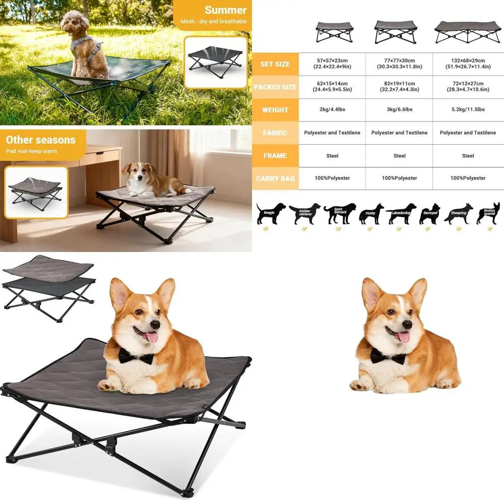 

Medium-Sized Outdoor & Indoor Cooling Dog Cot Bed with Washable Mesh and Non-Slip Feet, Ideal for Camping and Backyard Use