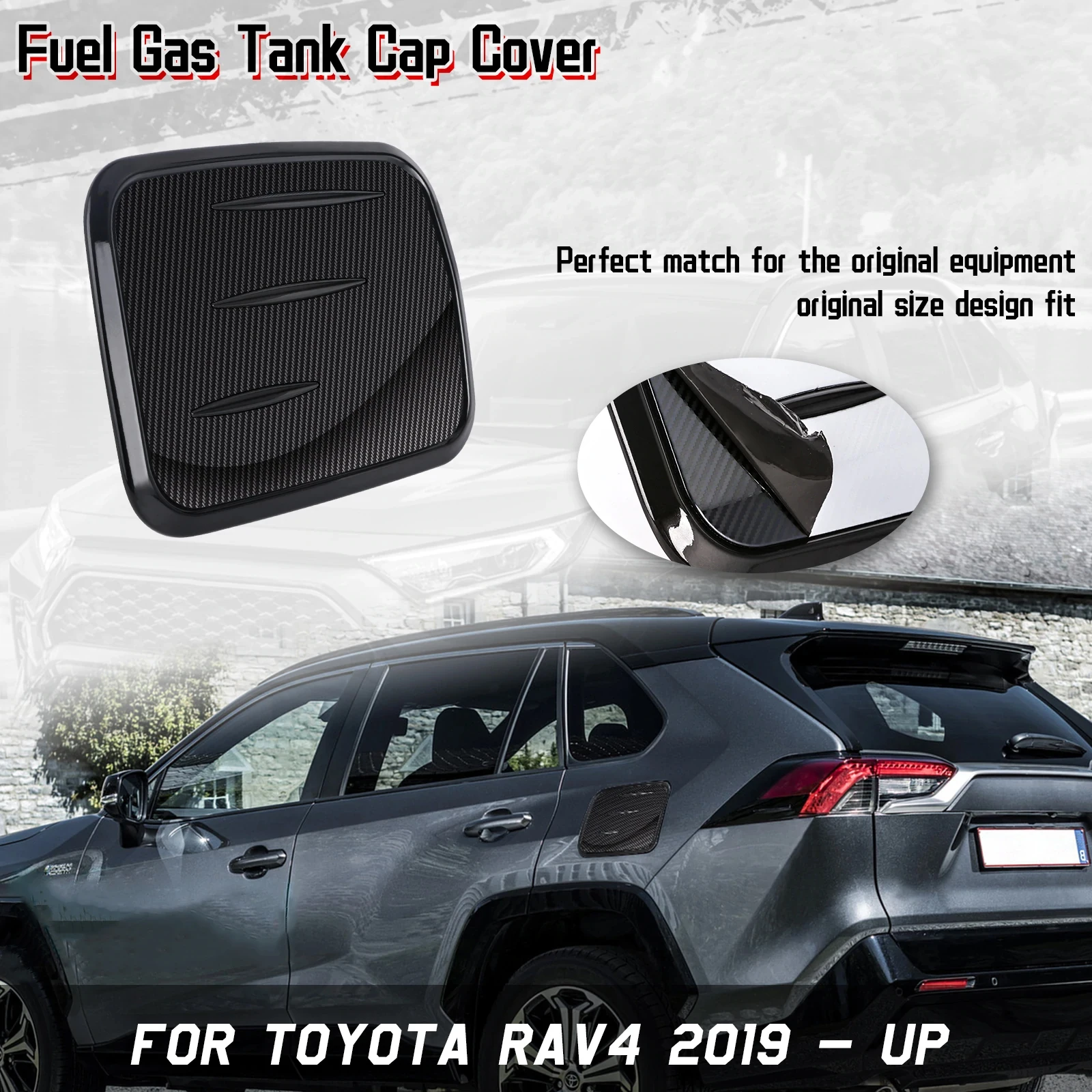 1pc Carbon Fiber Pattern Surround Rear Gas Fuel Oil Tank Cap Overlay Cover Molding Trim For Toyota RAV4 2019 2020 2021 2022 2023