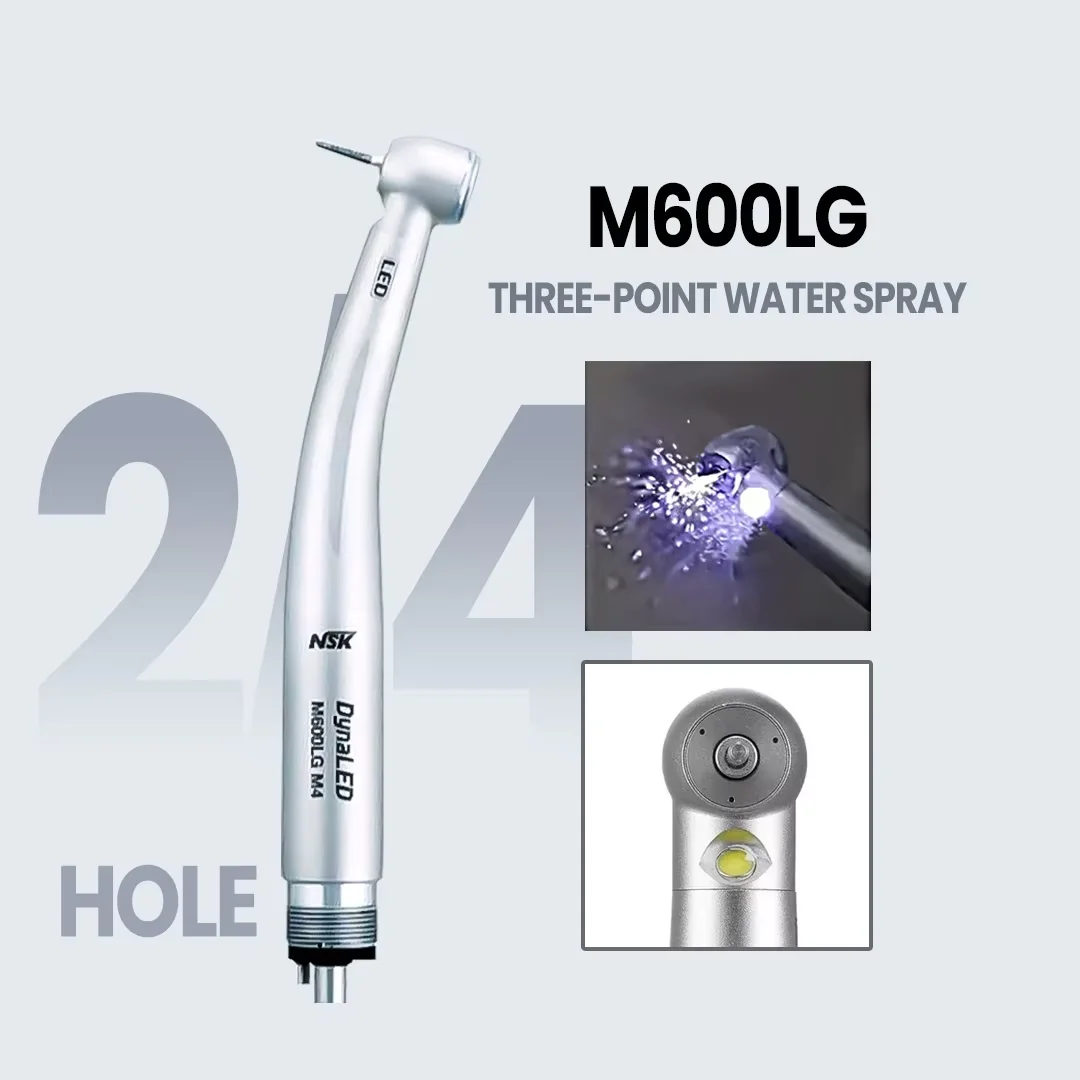 NSK DynaLED M600LG Turbine Handpiece Push Button Dental High Speed Handpiece with LED Light 4 Water Spray Ceramic Bearings Pens