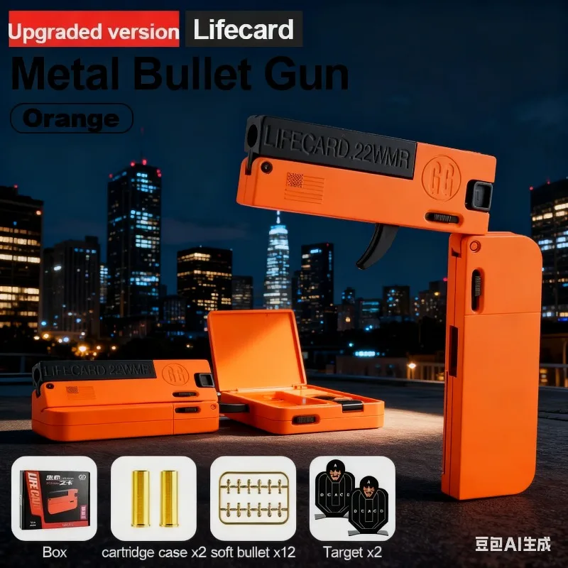 New Arrival Life Card Soft Bullet Gun Foldable Alloy Toy Gun for Boys, Children's Tactical Metal Play Gun with Safe Soft Bullets