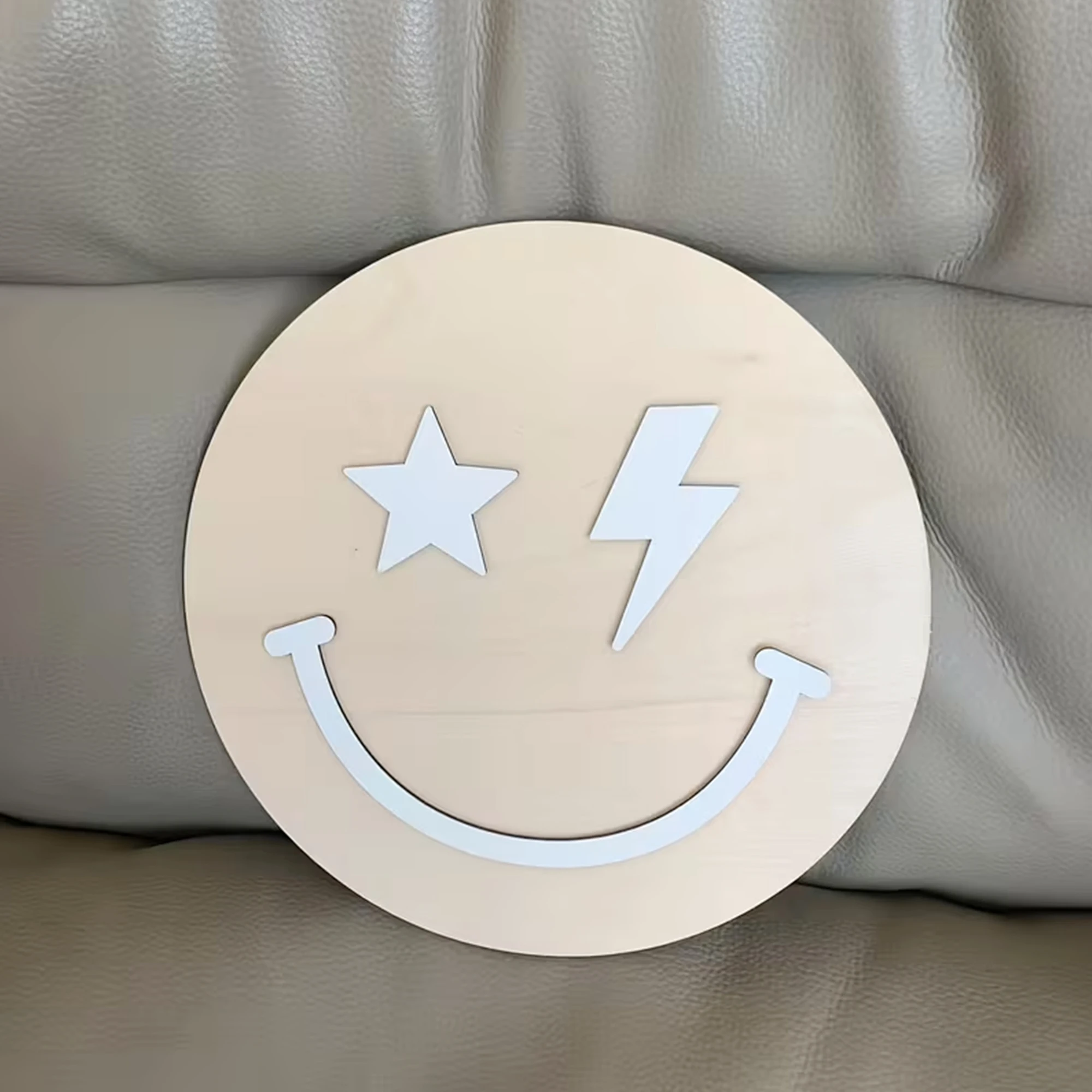 1Pc Lighting Smile Face Wooden Decorative Plaque,Home Room Office Wall Door Decor,DIY Paintable,Nursery Birthday Wedding Gift