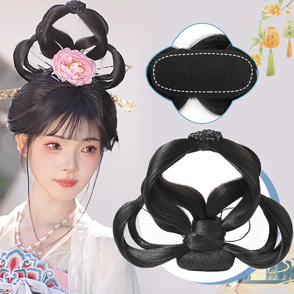 

Chinese Retro Black Hair Chignons Synthetic Fake Hanfu Hair Bun Pad High Ancient Princess Cosplay Traditional Vintage Wig