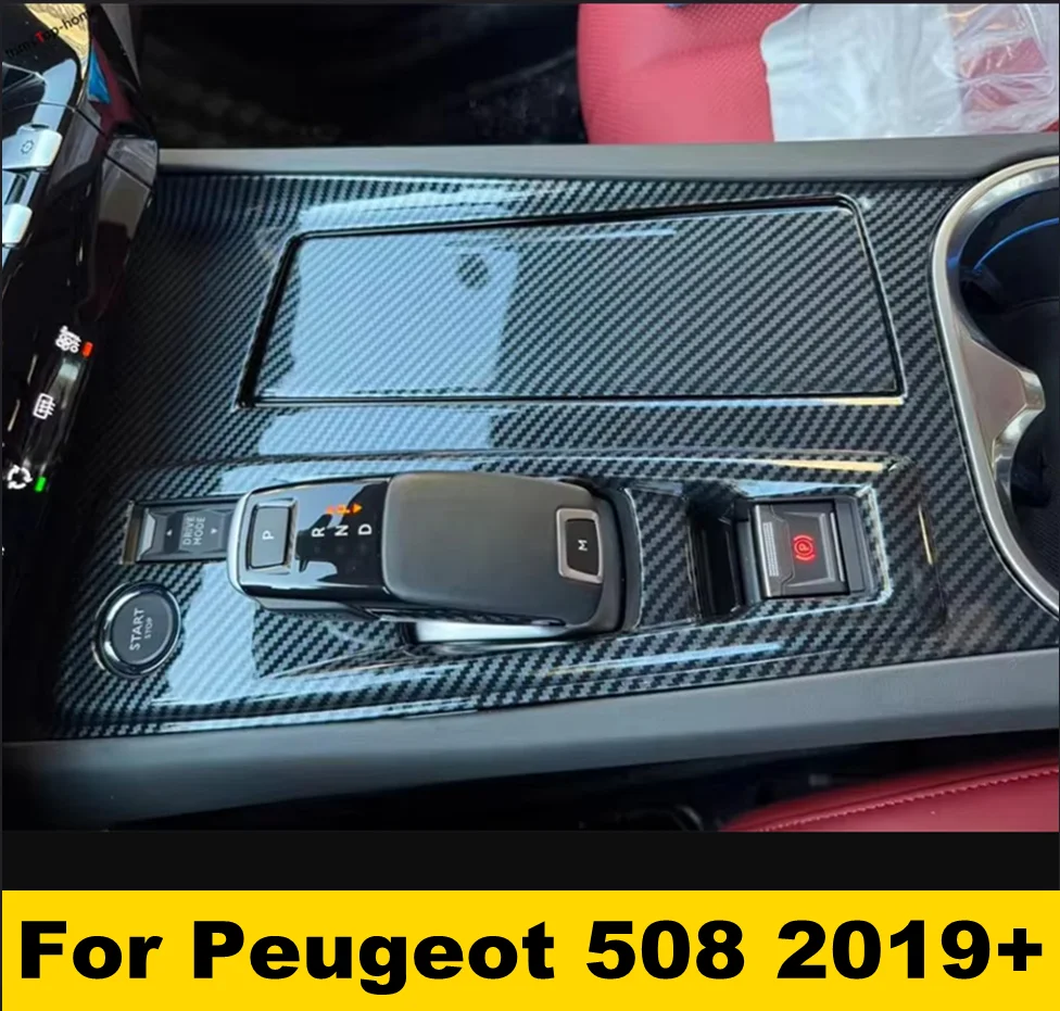 

ABS Carbon Fiber Look / Matte Center Console Gear Shift Panel Decorative Frame Cover Trim For Peugeot 508 2019 2020 2021 2022