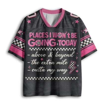 Places I Won't Be Going Today Checkered Star Print Men V Neck Mesh Jersey Funny Slogan Tee