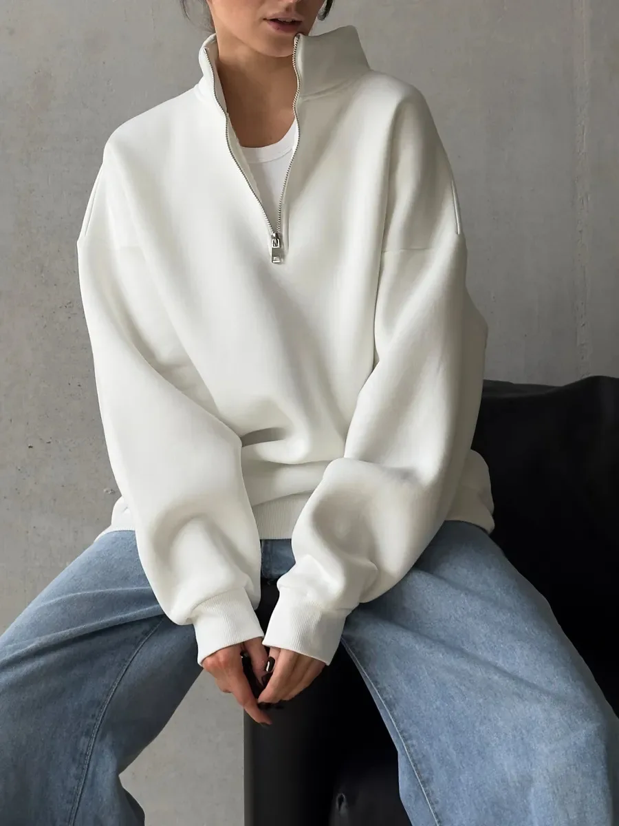 Sweat à capuche à manches longues pour femmes, rétro américain, demi-fermeture éclair, Patch Alphabet, mode de sortie, haut de marque tendance, vêtements pour femmes