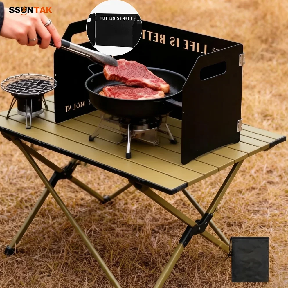 

SSUNTAK Foldable Camping Windshield 3-Panel Stainless Steel Stove Wind Guard for Outdoor Cook,Hike,Backpackin Backyard Camp
