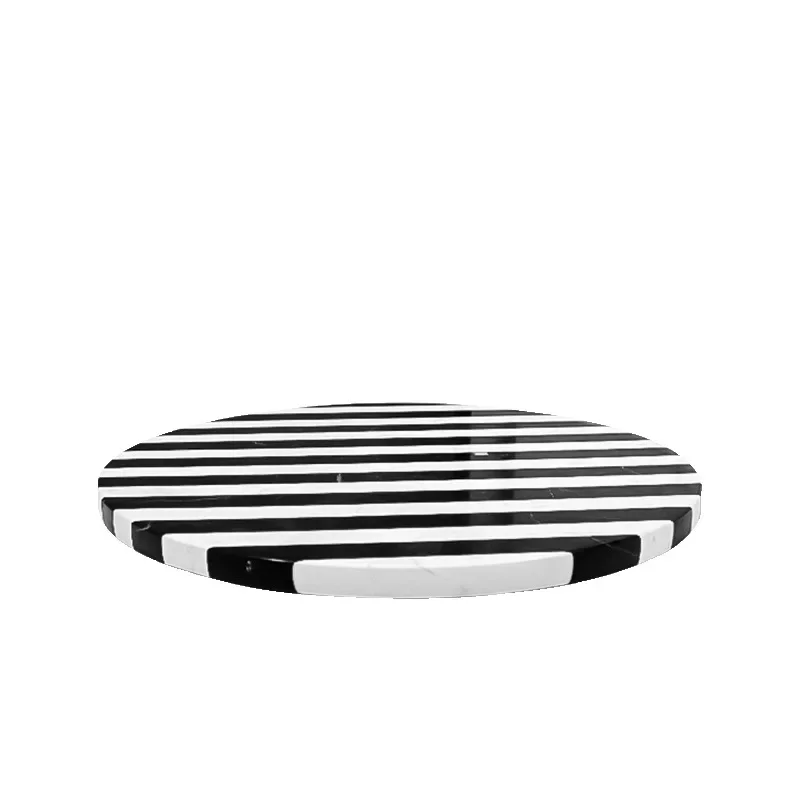 

Art marble black and white striped tray, storage model room sales office living room coffee table decoration
