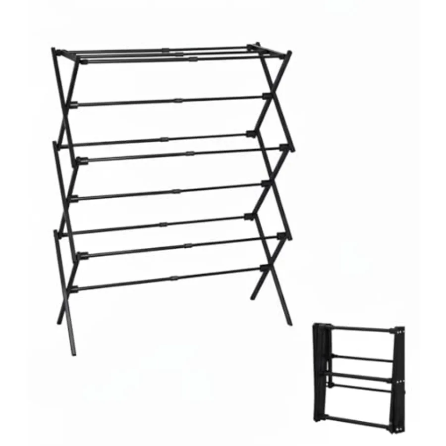 

3-Tier Metal Folding Clothes Drying Rack, Laundry Drying Rack Clothing Collapsible Dryer Racks for Laundry Indoor and Outdoor
