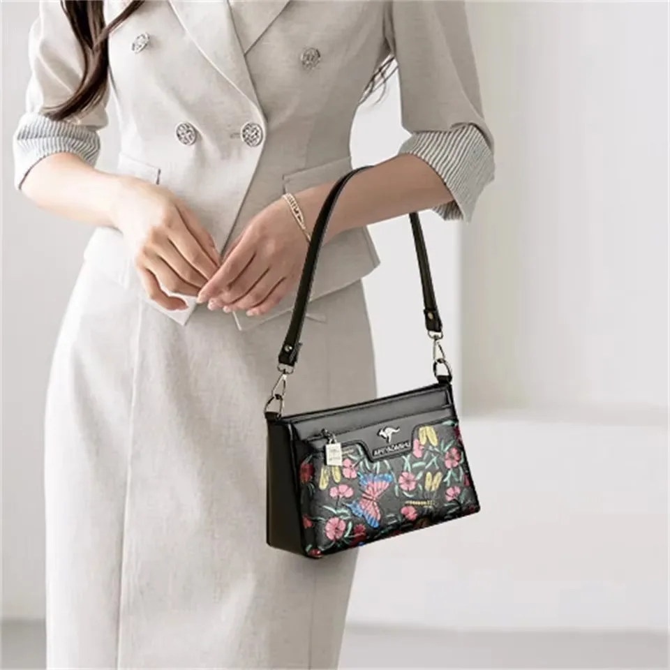 Women Floral Patterned Shoulder Bags High Quality Leather Crossbody Bag Elegant Ladies Commuting Handbags Versatile Stylish Sac