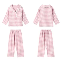 Girl's Turndown Collar Pink Plaid Pajama Sets Cute Kid Vintage Toddler Kid‘s Pyjamas Set Sleep Loungewear Children’s Clothing