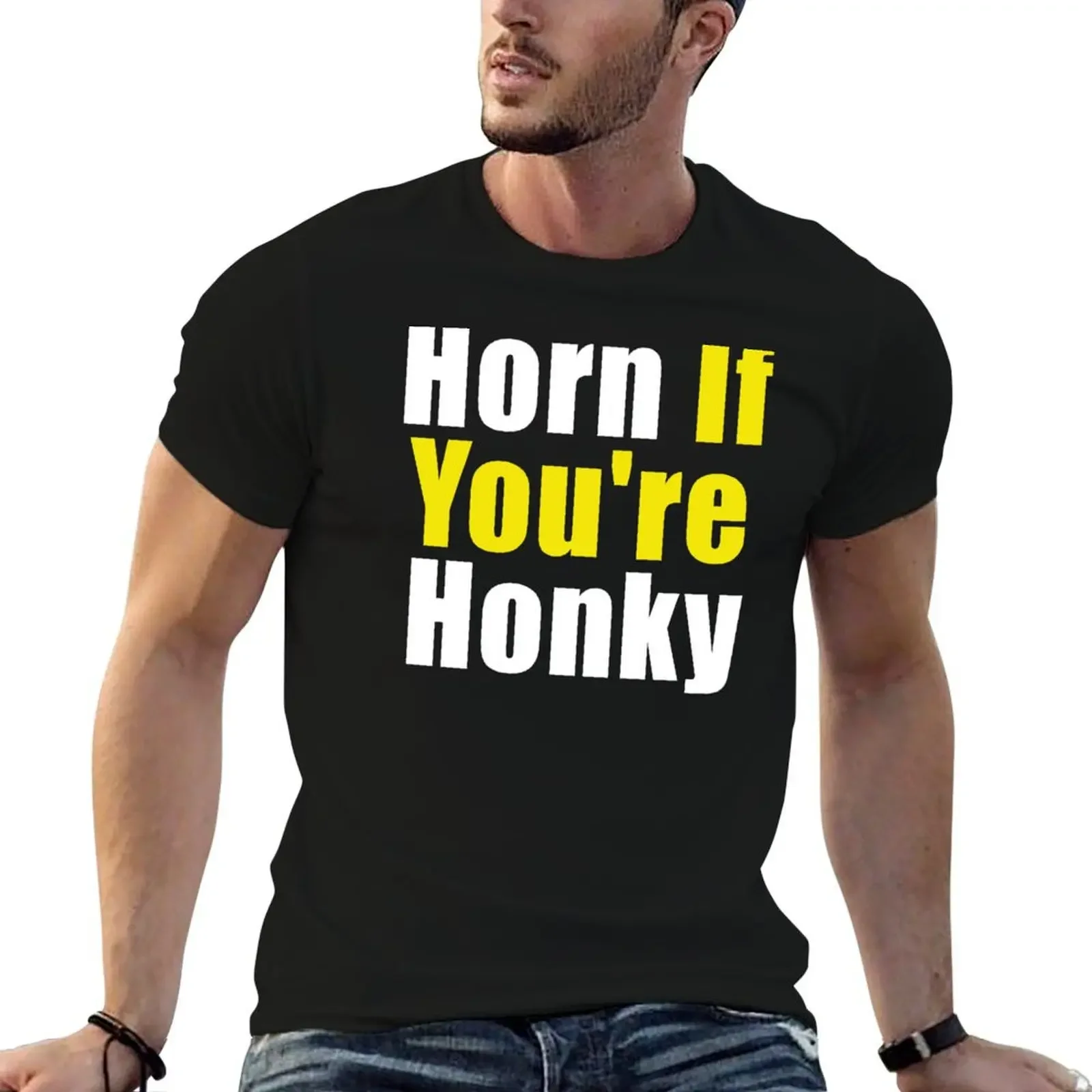 Horn If You're Honky T-Shirt cheap stuff summer shirt summer tops shirts men graphic