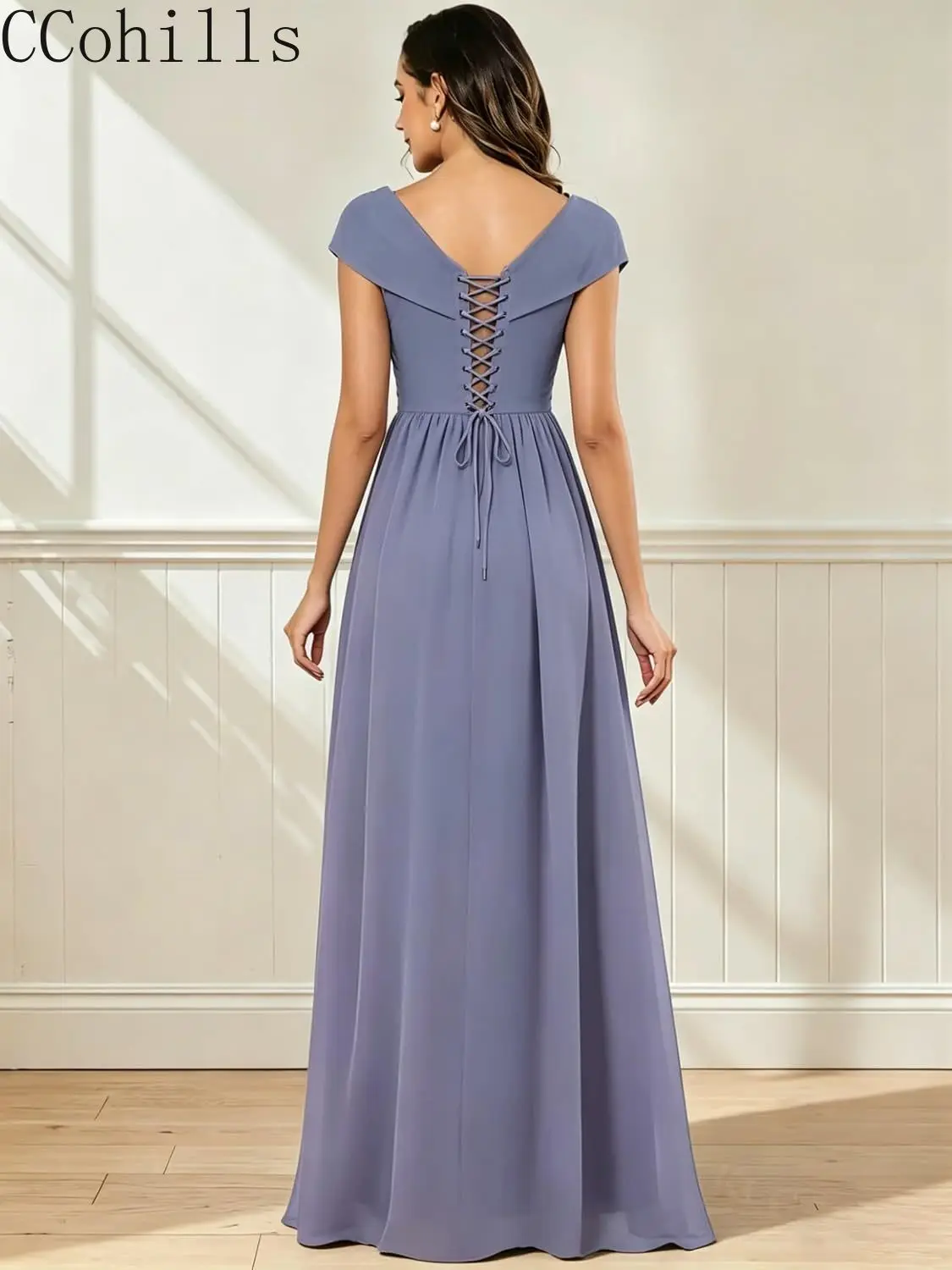 Long Chiffon Mother of The Bride Dresses with Bead Cape Sleeves Long Formal Evening - view 3