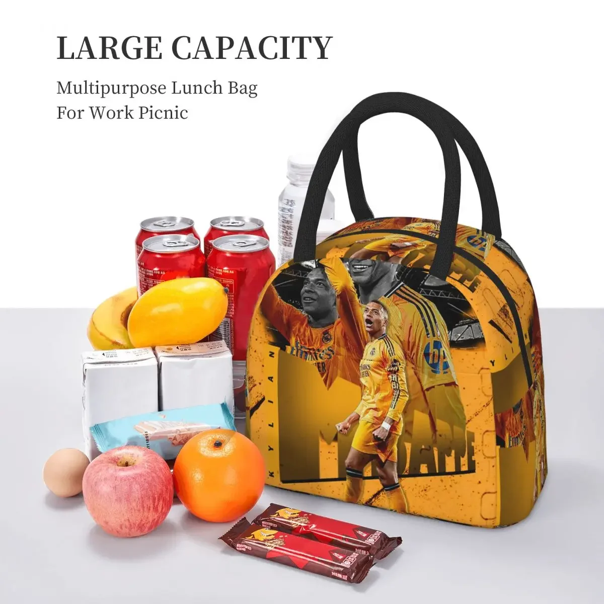 Football KM Mbappe Soccer Insulated Lunch Bag for Women Office Cooler Thermal Food Box Tote Leakproof Lunch Boxes Container