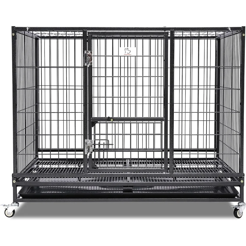 

43" Stackable and Collapsible Heavy Duty Cage W/Feeding Door, Casters and Tray