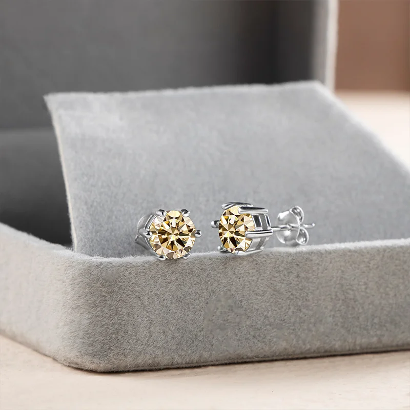 JoyceJelly S925 Silver Screw Thread Stud Classic Six-claw 2ct a Pair Moissanite Earrings For Women Wedding Bride Fine Jewelry
