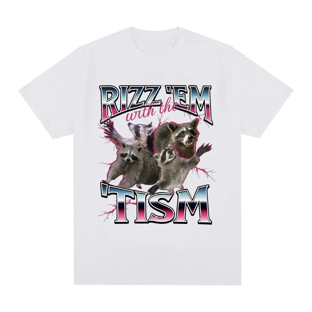 New Arrival Rizz Em with The Tism Autism Racoon Tshirt Summer Casual Fashion Short Sleeve T-shirt men's Extra Large T-shirt