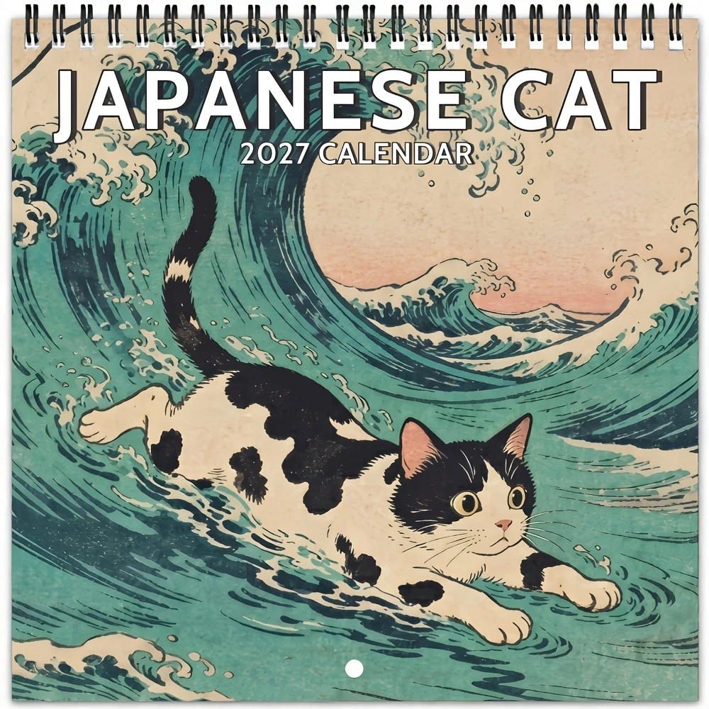 High-Aesthetic Retro Ukiyo-E Art 2027 Calendar, Exquisite Japanese Cat Painting Hanging Monthly Planner Happy New Year Gifts