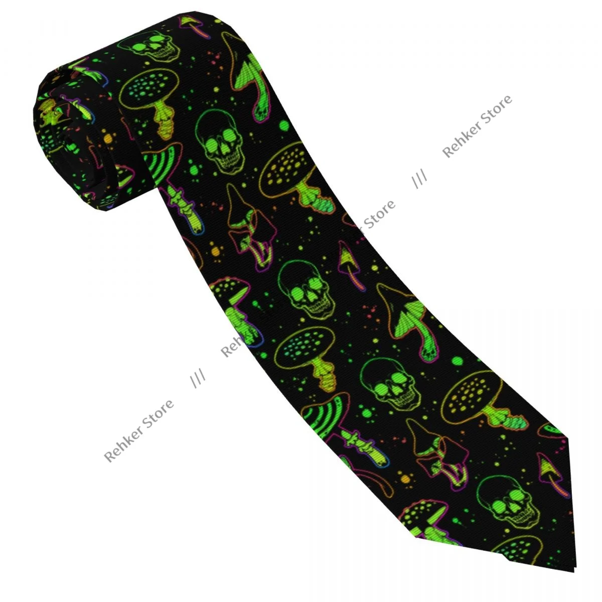 Mens Tie Classic Skinny Poisonous Mushrooms And Skulls Neckties Narrow Collar Slim Casual Tie Gift