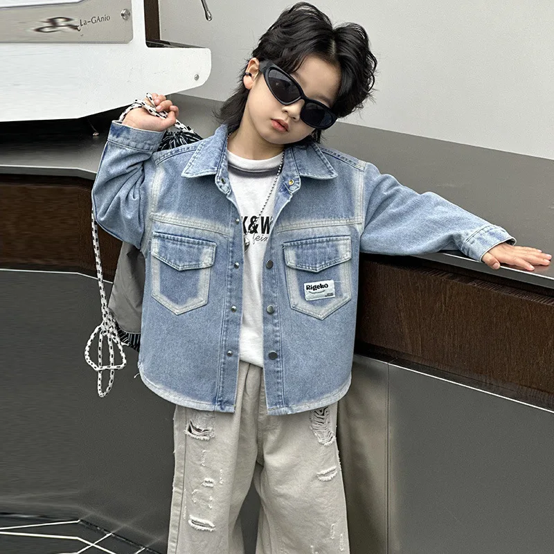 2026 Spring Autumn Kids Denim Jacket With Front Pocket Infant Child Casual Jeans Coat Outfit Baby Boy Cool Streetwear Clothes