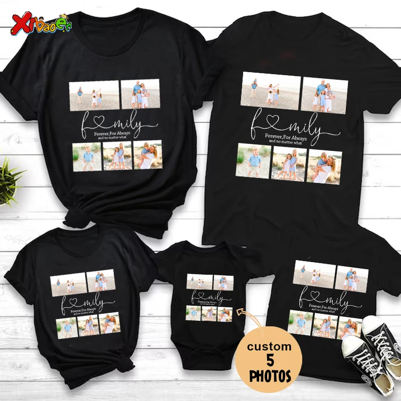 photo shirt Family Matching Outfits Party Custom photos Toddler Baby T Shirt  Girl Outfit Familia Kids Matching Boys Clothes diy